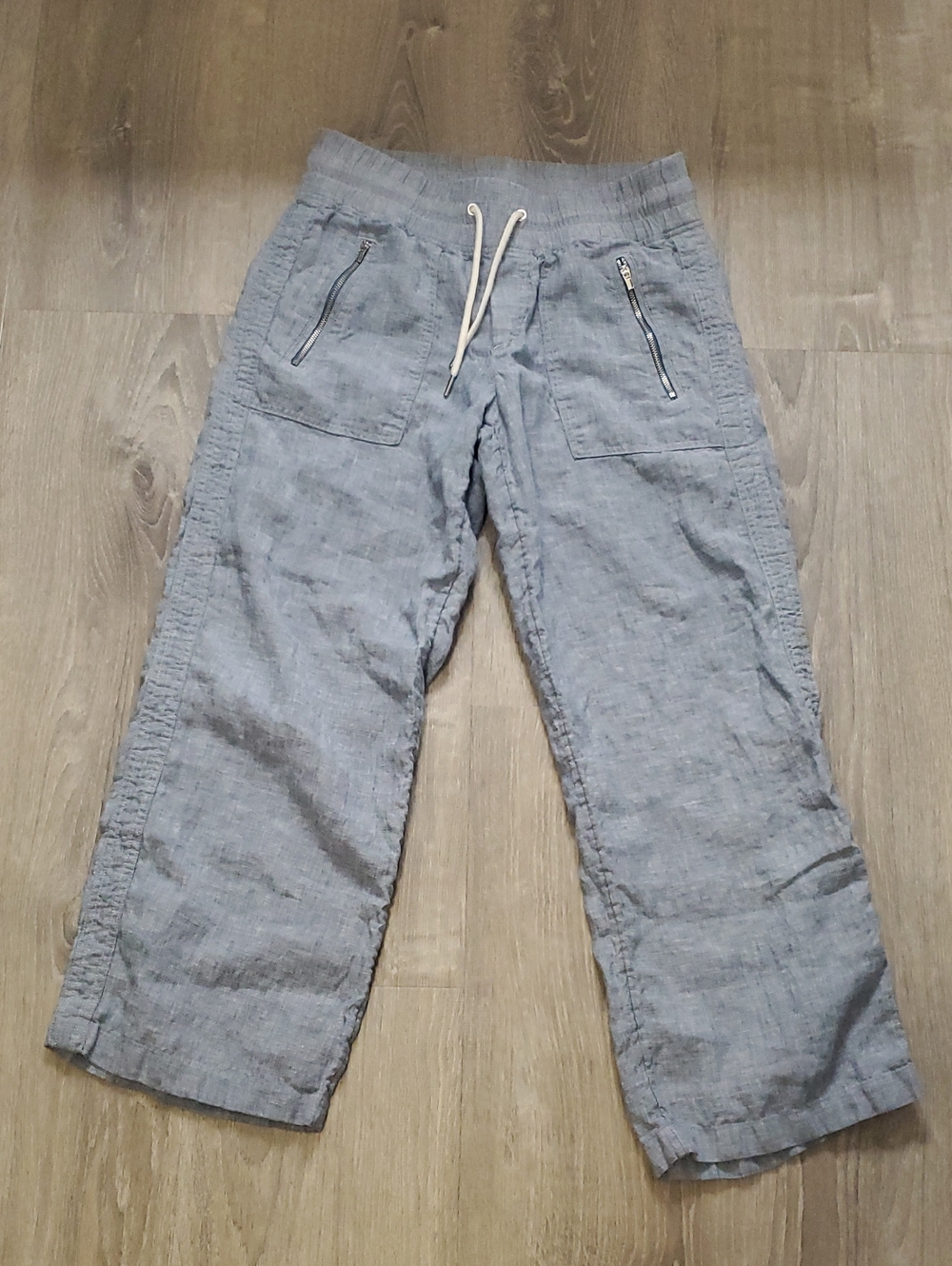 Athleta Cabo 100% Linen Wide Leg Pants Blue Gray Size 4